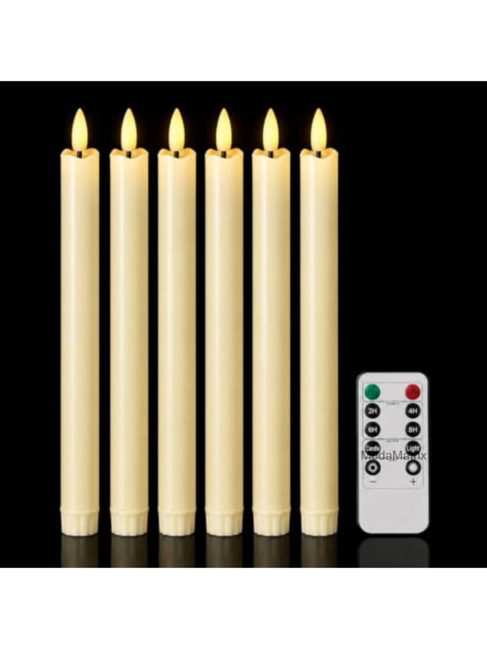 6 Pack Flameless Taper Candles LED Flickering with Remote Timer 10 Inch